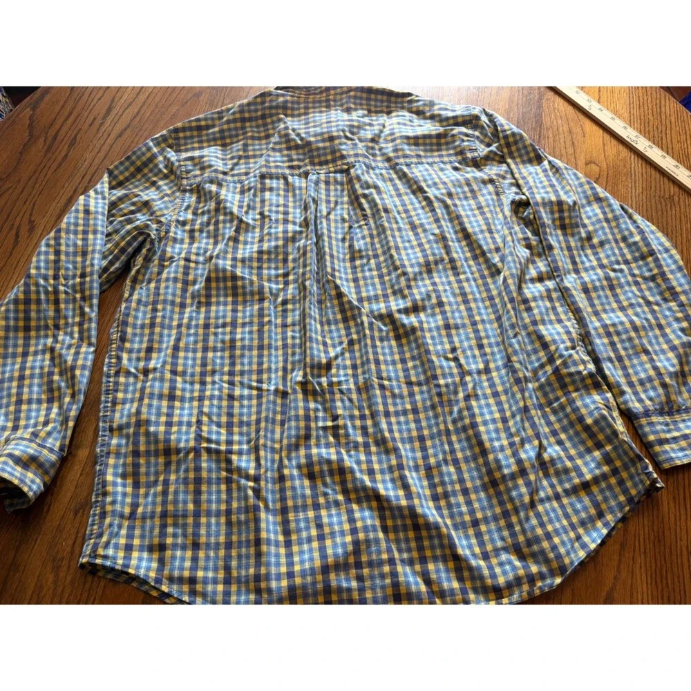 Chaps Mens Easy‎ Care Plaid Button Down Shirt Blue Yellow Long Sleeve Large L